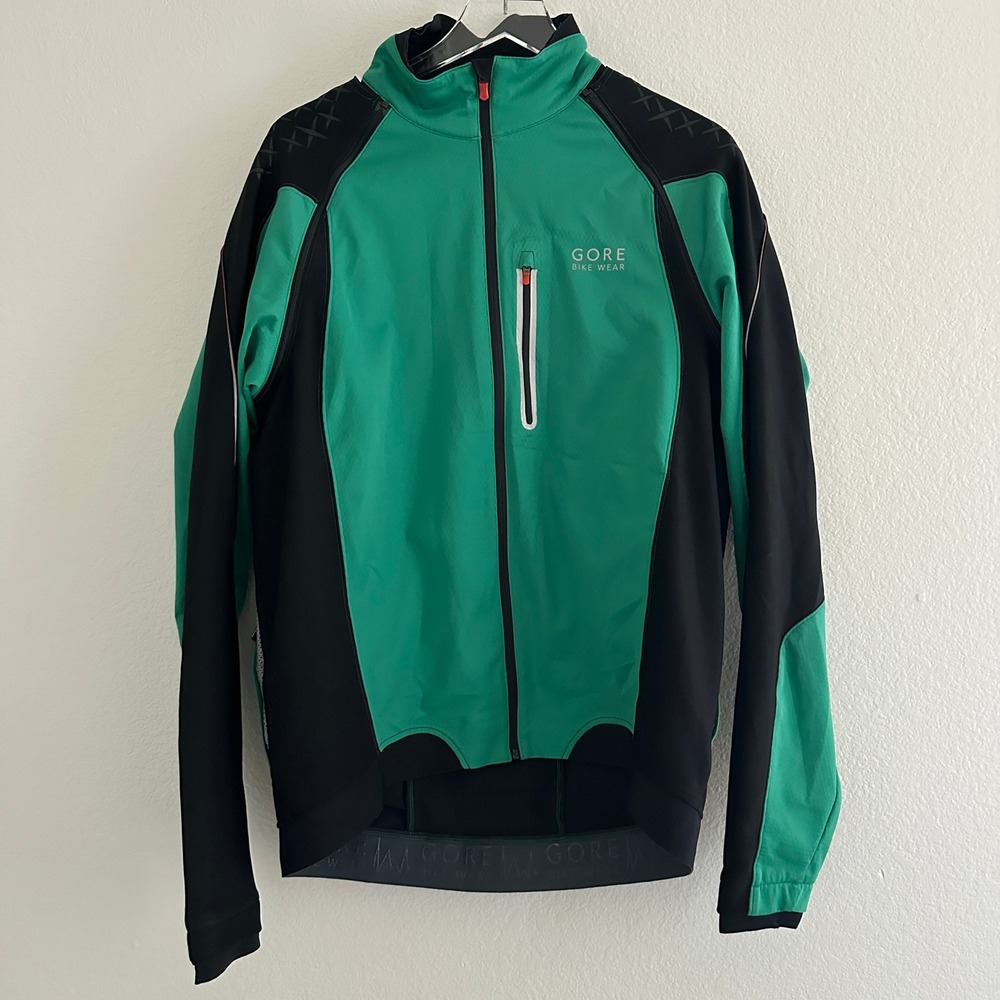 Gore Bike Wear Cycling Jacket XXL Green Black Windstopper Soft Shell Full Zip